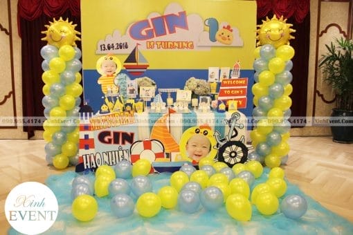 Trang trí bàn sinh nhật chủ đề hải dương cho bé XV011