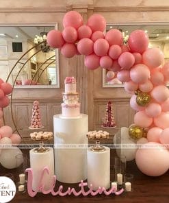 Trang trí bàn sự kiện màu hồng độc đáo và sang trọng XV031