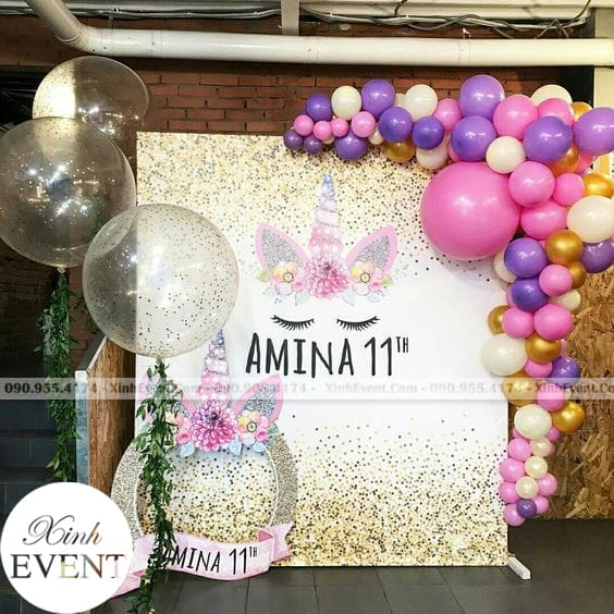Backdrop sinh nhật sang trọng kết hợp bong bóng XV054Backdrop sinh nhật sang trọng kết hợp bong bóng XV054