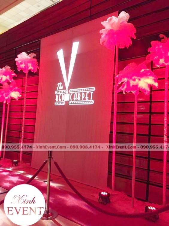 Backdrop khai trương màu đỏ đô sang trọng XV045