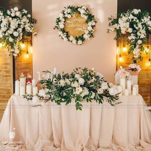 Backdrop và bàn tiệc cưới gallery sang trọng XV066