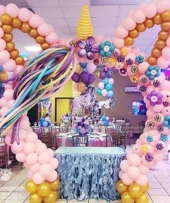 Bàn trang trí sinh nhật chủ đề unicorn hồng XV067