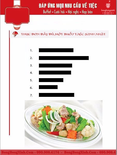 Menu là điều cần thiết cho một buổi tiệc sinh nhật