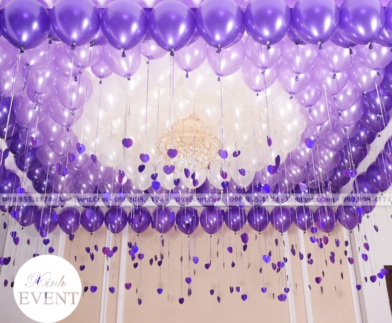 Trang trí trần nhà với bóng bay sinh nhật màu tím XV153