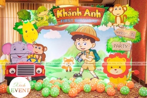 Backdrop sinh nhật cho bé trai trang trí 3D XV195