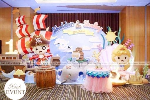 Backdrop trang trí sinh nhật 3D chủ đề cướp biển cho bé trai XV187
