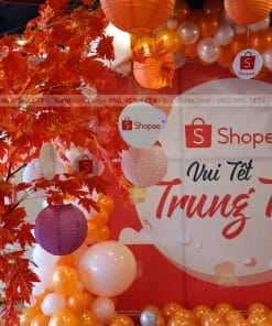 Backdrop trang trí trung thu cùng cây phong đỏ XV253