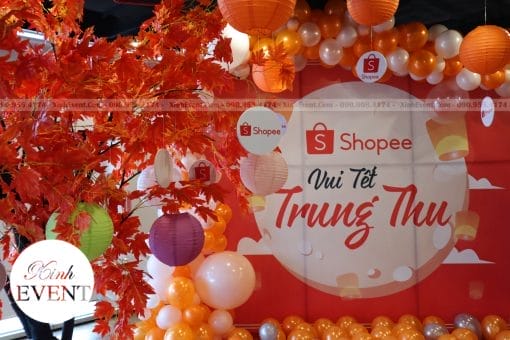Backdrop trang trí trung thu cùng cây phong đỏ XV253