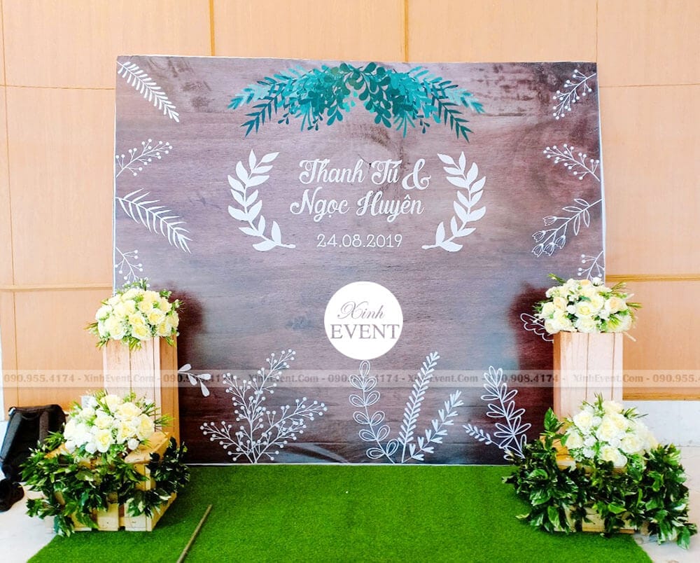 Thi công backdrop trang trí tiệc cưới tại nhà hàng Adora