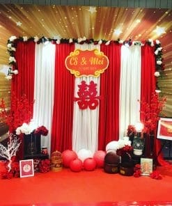 Backdrop tiệc cưới đỏ và trắng XV290