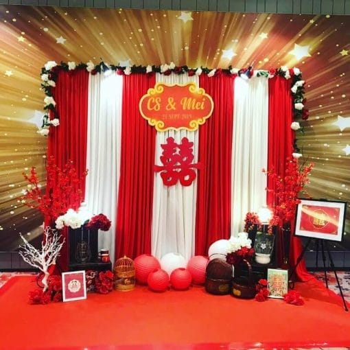 Backdrop tiệc cưới đỏ và trắng XV290
