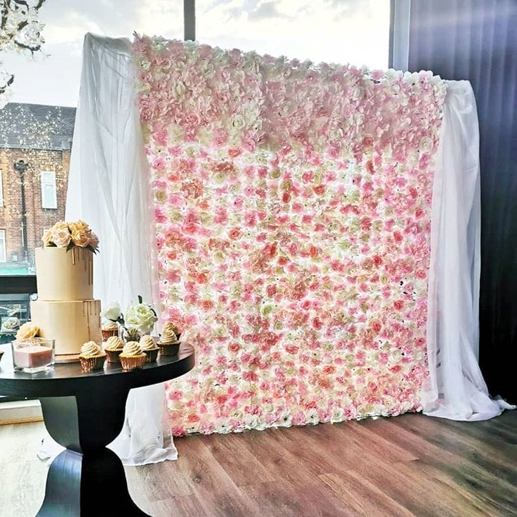 Backdrop trang trí tiệc cưới hoa và vải voan XV325