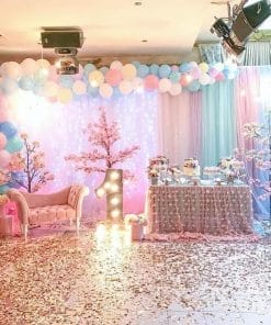 Tiểu cảnh sinh nhật thôi nôi bé gái chủ đề hoa anh đào XV353