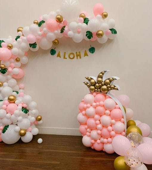 Trang trí sinh nhật trọn gói Aloha dây bong bong cùng tiểu cảnh XV373