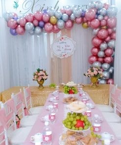 Backdrop tiệc cưới đón lễ vu quy bằng vải voan XV389
