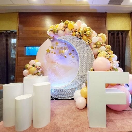 Trang tris sinh nhật trọn gói trắng hồng BBX137