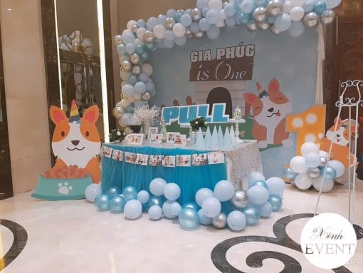 Dây bong bóng trang trí bàn quà sinh nhật cún con XV474