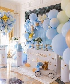 Tiểu cảnh bong bóng trang trí sinh nhật tại nhà sang trọng màu trắng XV540
