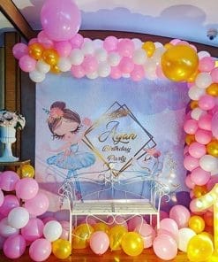 Backdrop sinh nhật trắng hồng 3D XV608