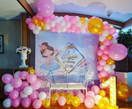 Backdrop sinh nhật trắng hồng 3D XV608