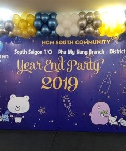 Backdrop trang trí sự kiện tất niên công ty cùng bong bóng XV651