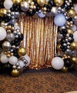 Backdrop sinh nhật vàng đồng, đen, trắng XV659