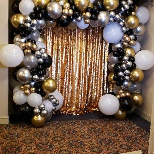 Backdrop sinh nhật vàng đồng, đen, trắng XV659