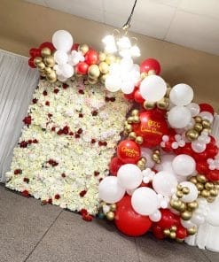 Backdrop trang trí giáng sinh đỏ và trắng XVV642