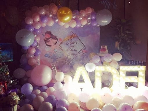 Backdrop sinh nhật đèn led cùng dây bong bóng XV640
