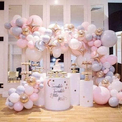 Trang trí tiểu cảnh sinh nhật bong bóng hồng pastel XV664