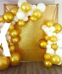 Backdrop khai trương vàng đồng và trắng XV573