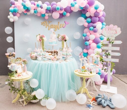 Backdrop kết hợp bàn gallery tuyệt đẹp trang trí sinh nhật bé gái XV712