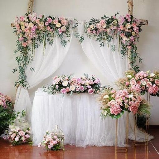 Bàn gallery trang trí tiệc cưới đầy hoa XV747